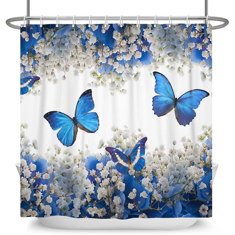 Elegant Flowers Shower Curtain Colorful Floral Shower Curtain Waterproof Polyester Bathroom Curtains Bathtub Decor with 12 Hooks