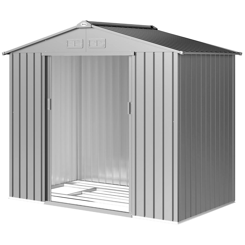 7 x 4ft Lockable Metal Garden Tool Storage Shed Storage - Light Grey