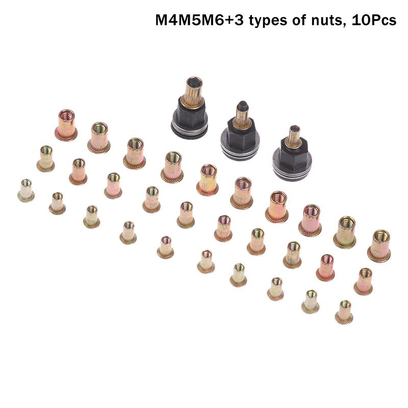 

10Pcs Hand Rivet Nut Tool Set Manual Riveter Kit With M3-12 Nut Heads For Diy Repair Installation, Easy Use Accessory