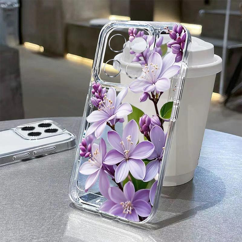 Blue Purple Flower Pattern Case For Xiaomi Redmi Note 15 Pro 4G Funda Redmi Note 14 13 Pro 5G Clear TPU Silicone Soft Cover