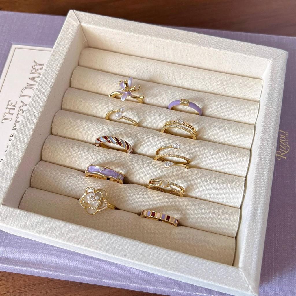 Captivating Iris French Violet Enamel Drop Ring With Brilliant Zircon For Women