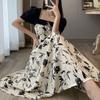 Elegant French Style Spliced Square Collar Female Vintage Printed A-Line Waist Summer Fashion Puff Sleeve Midi Dress New