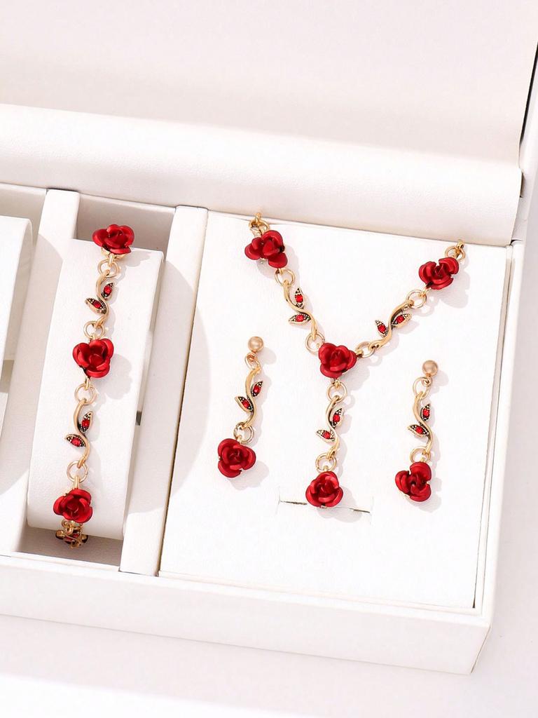 4pcs Women's Jewelry Set, Luxury Ladies Fashion Casual Bracelets, Necklace, Earrings, Jewelry Set, Suitable for Daily Wear, Gift