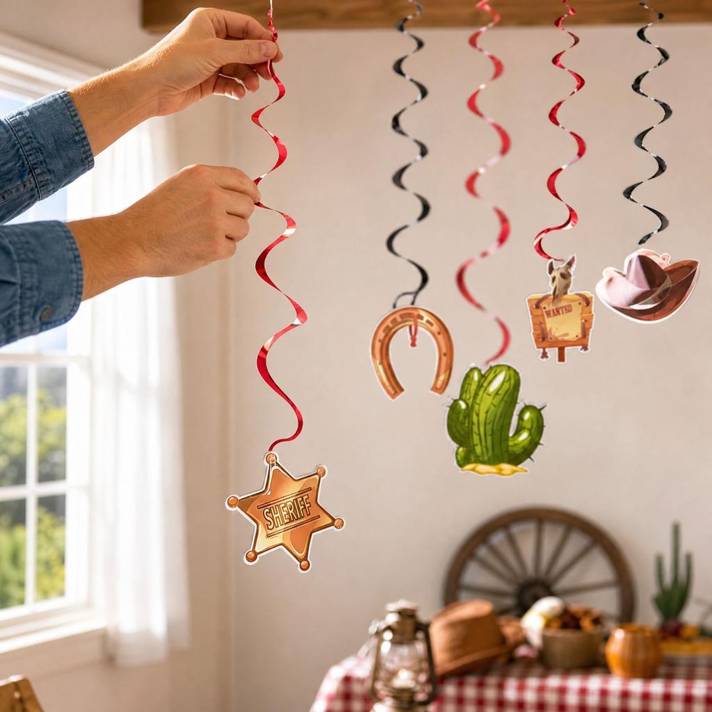 Western Themed Party Hanging Decorations for Birthday Party, 6 Pack