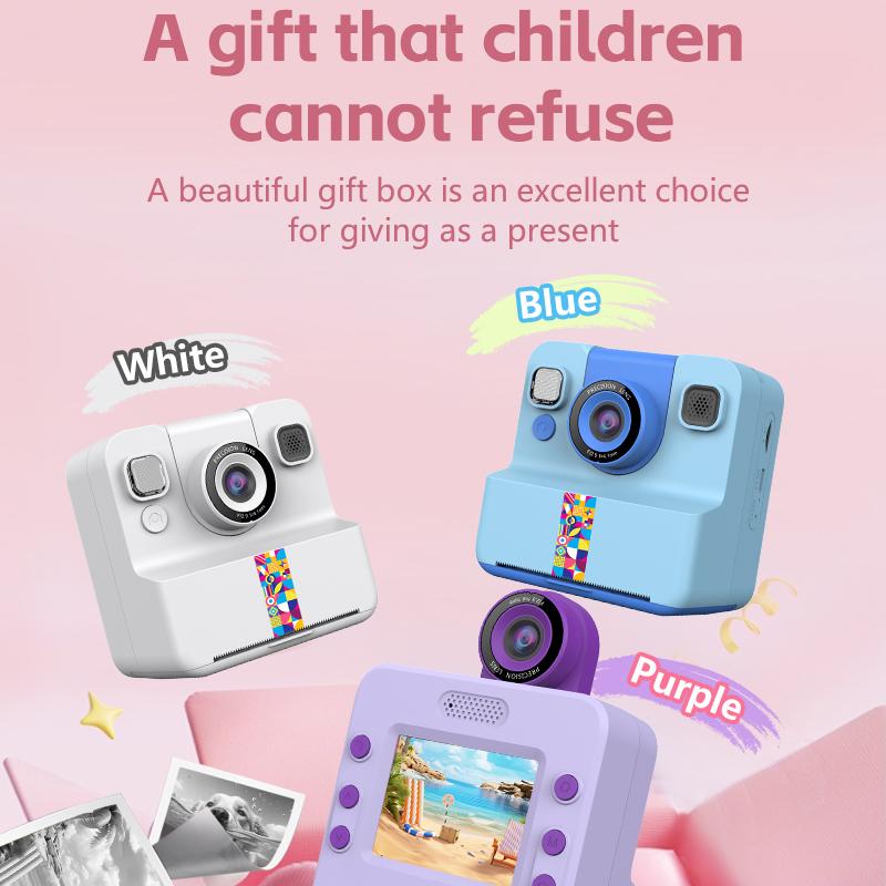Instant Camera 2.4inch IPS Screen Children Digital Camera with Print Paper Selfie Printing Camera for 3-12 Year Old Girls & Boys