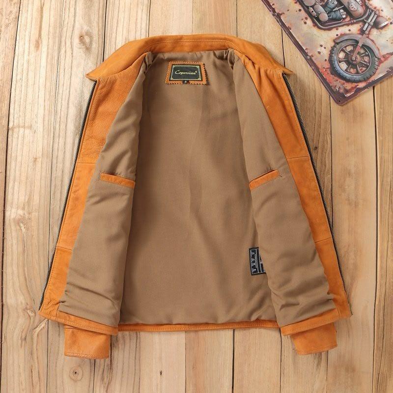 Chinese Size Uncoated Frosted Natural Cowhide Men Leather Jacket Soft Short Slim Fit Vintage Genuine Leather Coat Autumn