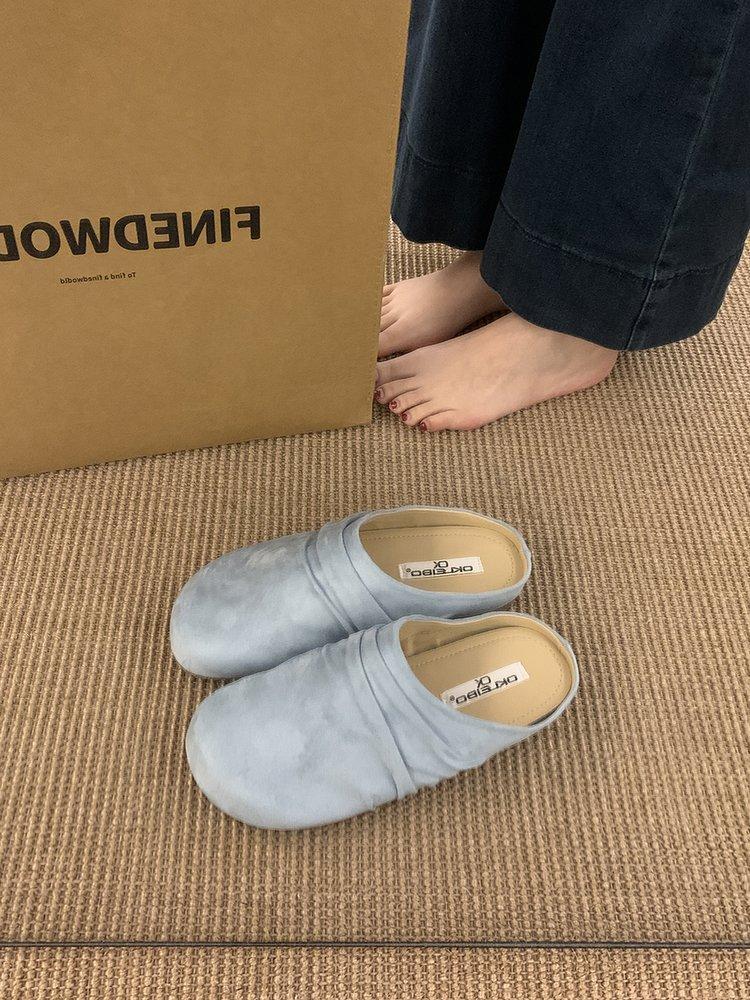 

Soft leather version platform Boken shoes women s 2025 spring new wear retro round head versatile Mori bag head half slippers 40