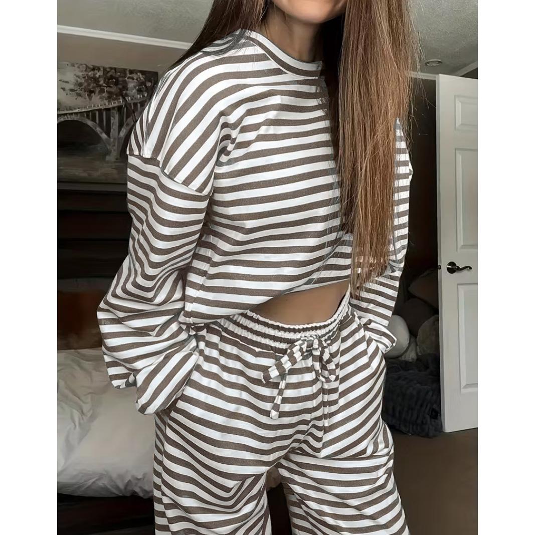 

FashionableStriped Set Sophisticated Highrise Trousers Set UltraSoft Knit Blouse Set ComfortableWide Leg Trousers Outfit XS