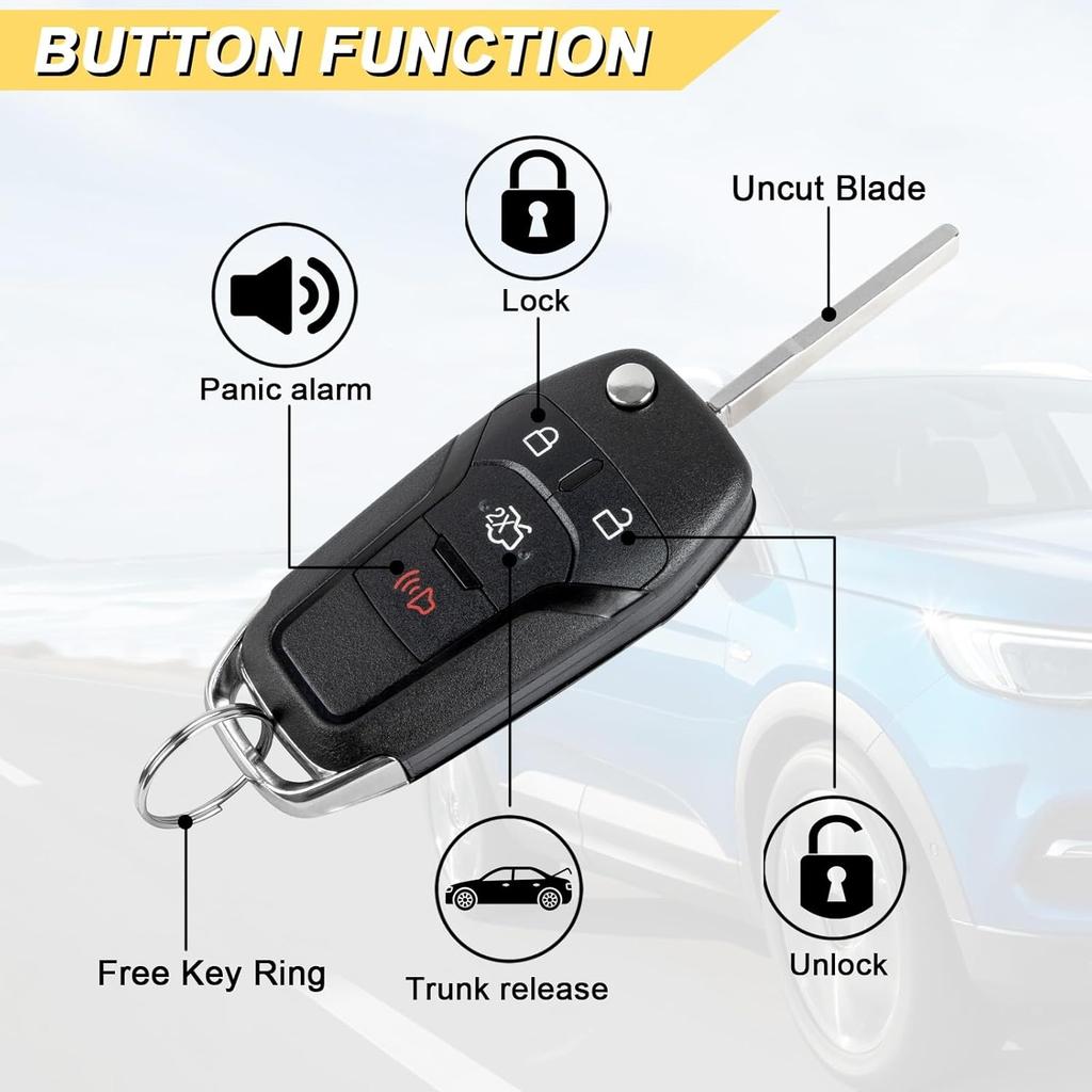 Key Fob Replacement for 2013 2014 2015 2016 Ford Fusion Car Keyless Entry Remote Control, N5F-A08TAA N5FA08TAA, 4 Buttons, 2Pcs