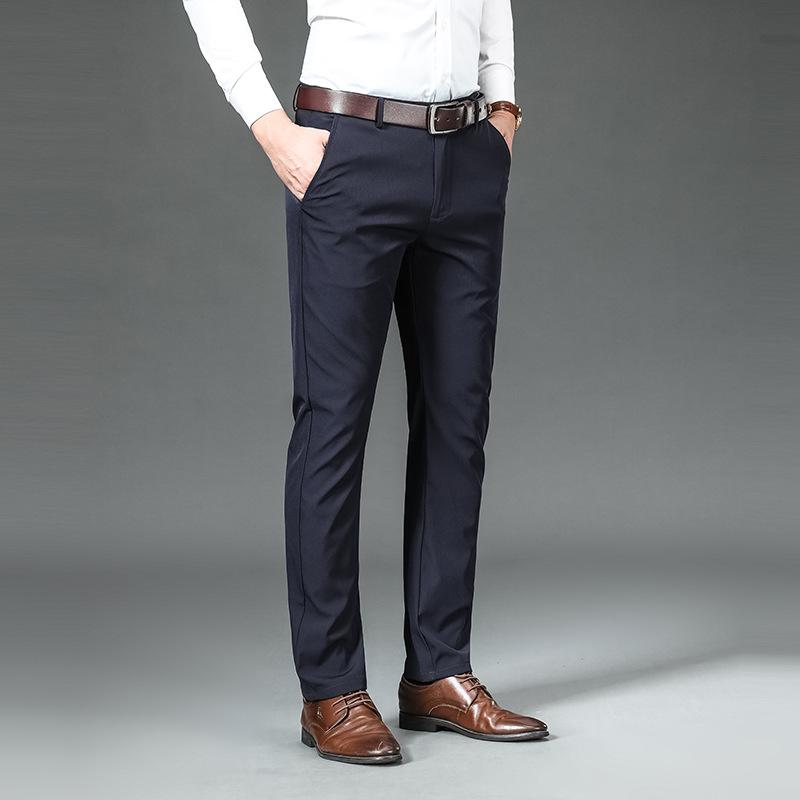 Jarní a podzimní nové luxusní plyšové společenské kalhoty pro muže, rovné nohavice, slim fit, elastické, tenké, ležérní kalhoty, podzimní a zimní pánské kalhoty