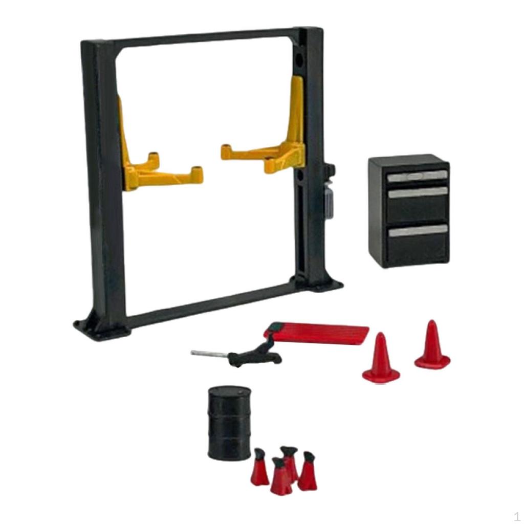 1/64 Garage Lift Set Model Simulation Collectible Classic Miniature Sculpture Cars Toys for Workshop