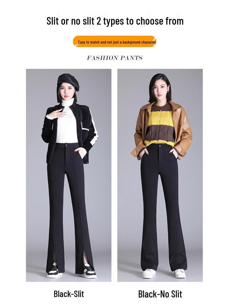 Pantaloni da donna autunno/inverno taglie forti neri in velluto a vita alta snellenti micro svasati