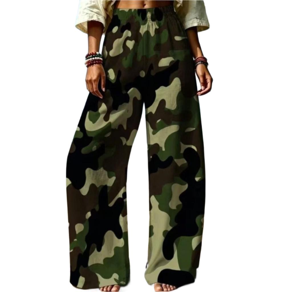 Women's Digital Print High Waist Wide Leg Pants with Polka Dot and Striped Pattern, Loose Casual Fit