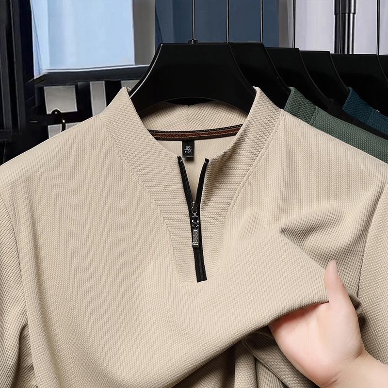 Half Zip Ice Silk Short Sleeved T-shirt for Men, Men's Lapel, Summer New Collection, Breathable Polo Shirt