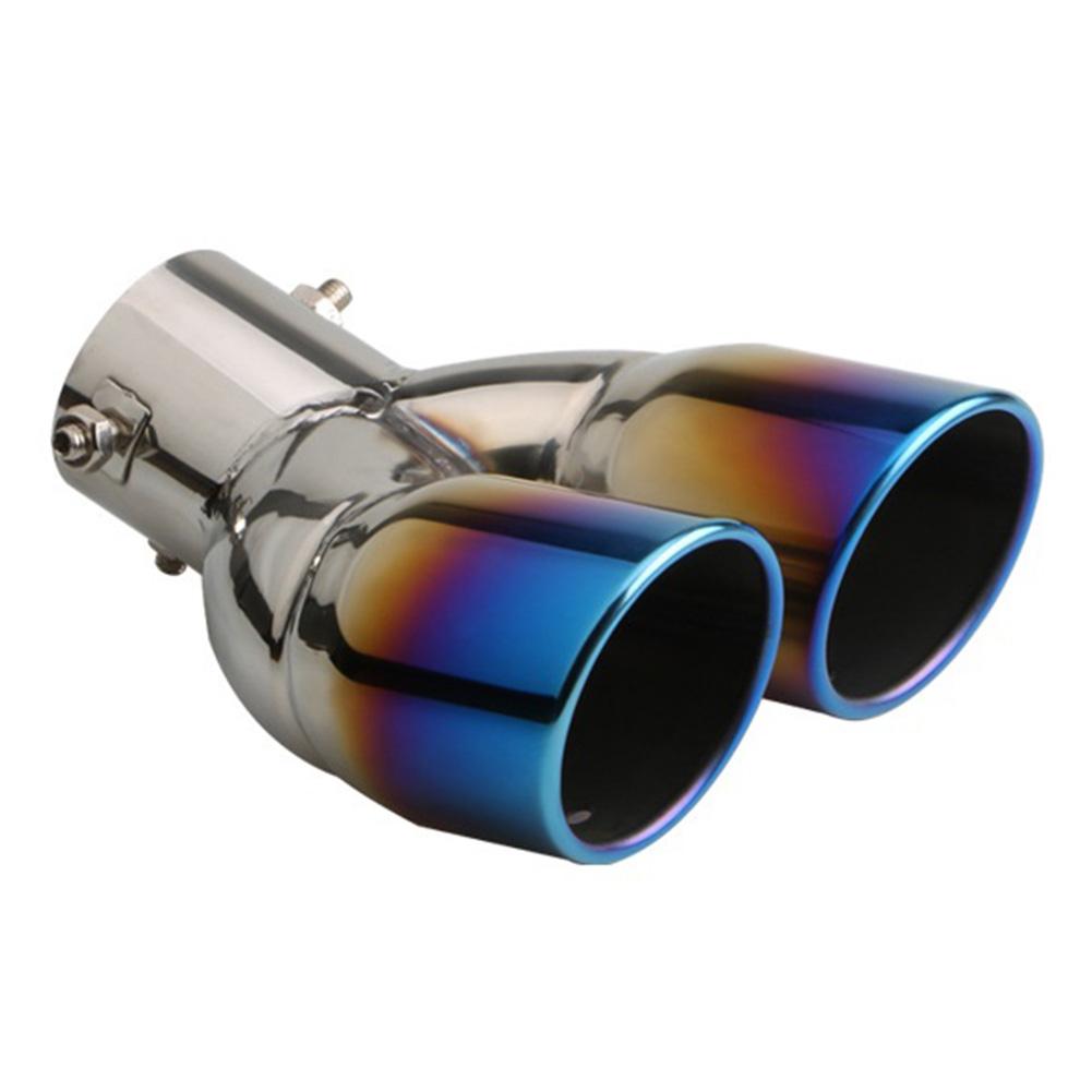Car Bent Dual Exhaust Tip 3 Inch ID Inlet Rolled Edge Slant Cut Stainless Steel Square End One Change Two Double