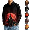 Herren Langarm Hemd mit Knöpfen und Halloween-Print für Kostümparty