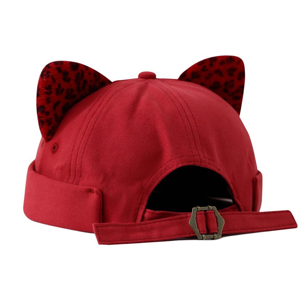 Leopard Print Cat Ears Brimless Hat Adjustable Beanie Hat Cute Melon Docker Cap  Outdoor