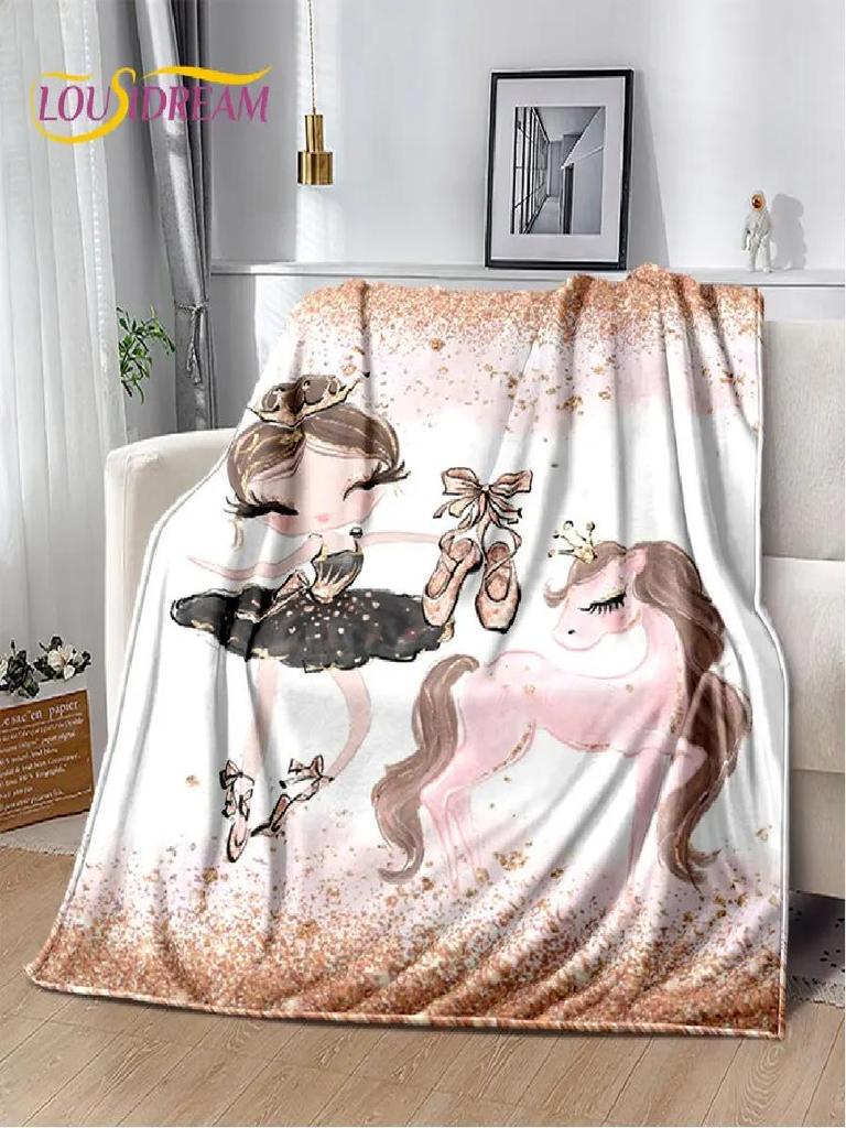 Cute Ballet Girl Ballerina Unicorn Cartoon Soft Plush Throw Blanket Cozy Flannel Blanket for Living Room Bedroom Sofa Picnic