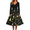 Women's Retro V-Neck Christmas Print Dress with Snowflake and Christmas Tree Pattern