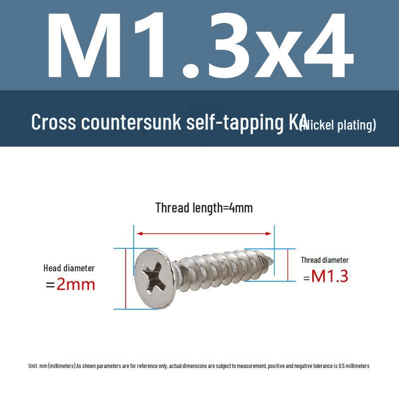 YiguYigu Nickel-Plated Phillips Flat Head Self-Tapping Screws M1-M5, Carbon Steel