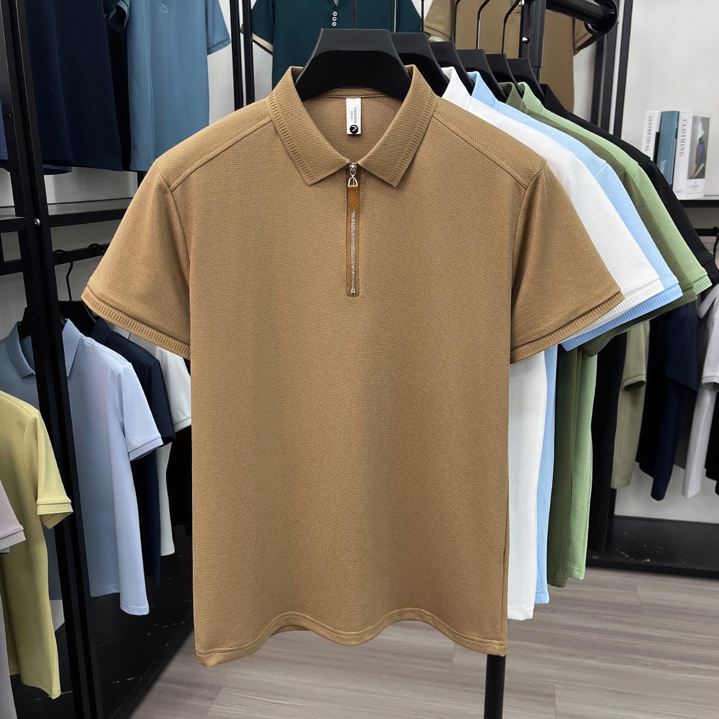 

2026 Men s Half-Zip Short-Sleeve Sports Casual Lapel T-Shirt - Solid White L хакі