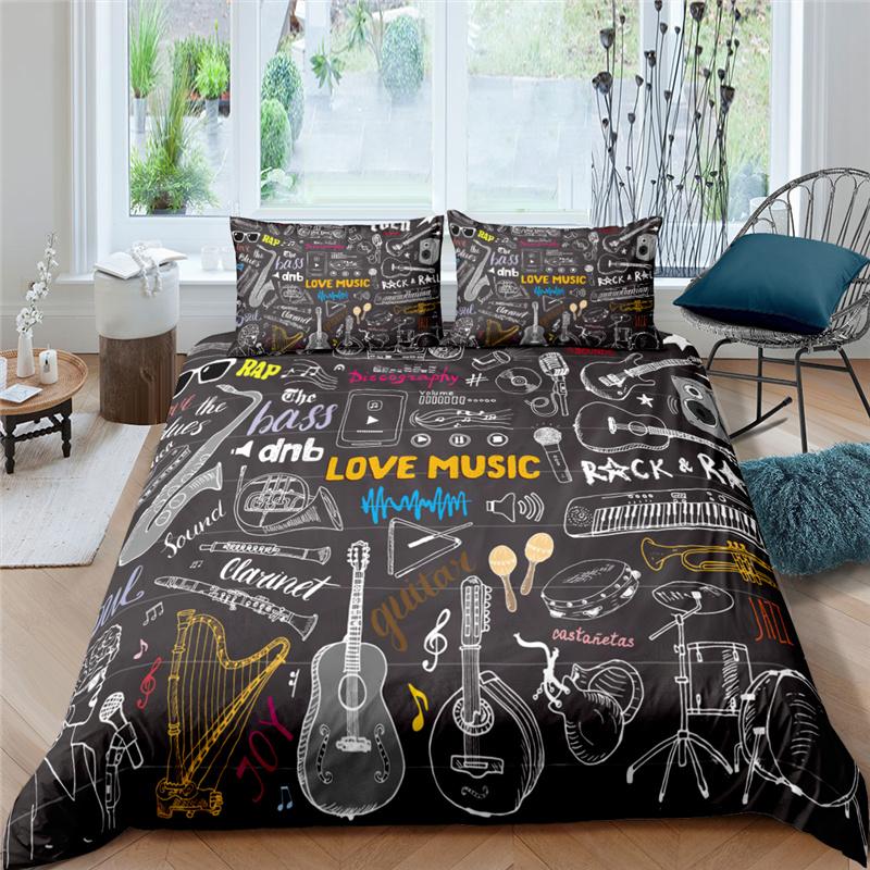 3d Music Notes Guitar Duvet Cover Set For Teens Adults Bedroom Decor 2/3pcs Music Bedding Sets Fashion Hip Hop Comforter Cover