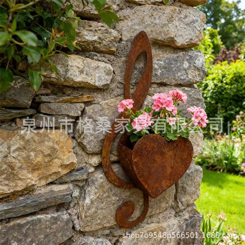 Rustikaler Metall Violinschlüssel Wandpflanzer Herzform Hängend Außen Innen Dekorativer Wandmontierter Blumentopfhalter für Sukkulentenpflanzen