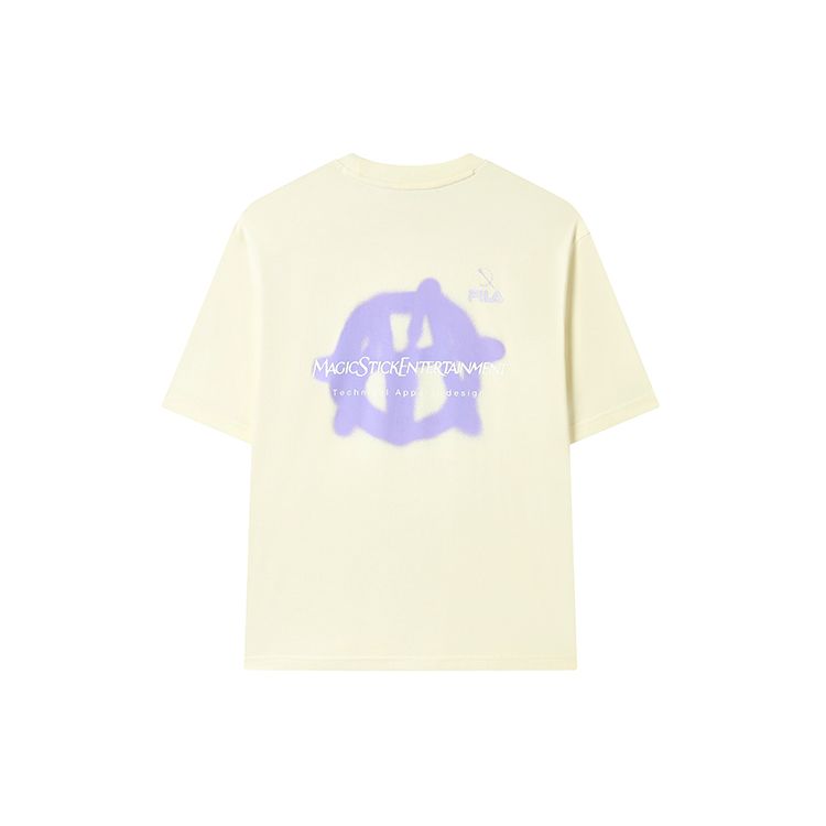 Fila X Magic Stick Collaboration Fashion Loose Round Neck Short Sleeve T-Shirt Unisex Tops Cheese-White F11U329101F-IV
