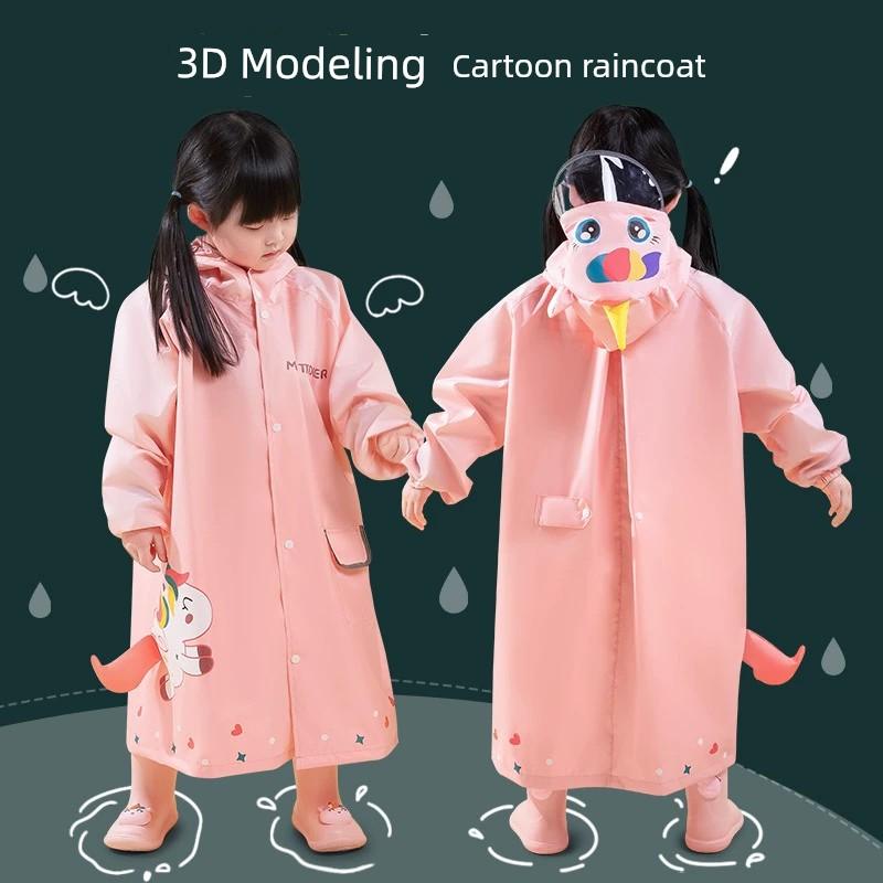 Kids Raincoat Girl 1 Long Full Body Rainproof Lightweight Cartoon School Schoolbag Seat 3 Years Old Baby Poncho Rain Boots