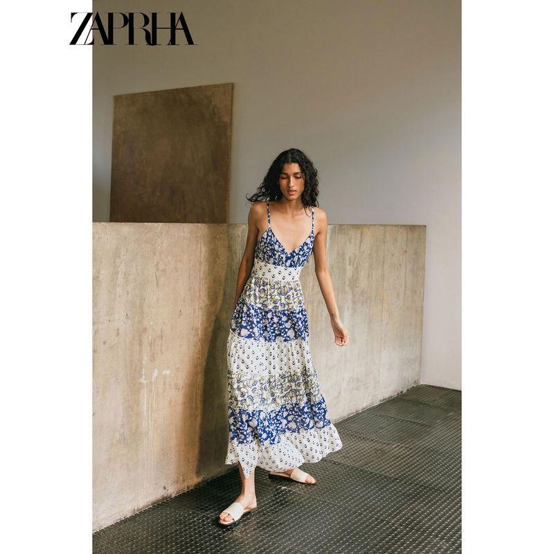 Zaprha 2025 Summer New Fashion Western Style Patchwork Print Layered Patchwork V-neck Dress 5770221