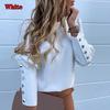 Women Puff Shoulder Button Blouse Shirt Long Sleeve Tops Blouse O Neck Casual Streetwear Autumn EMA