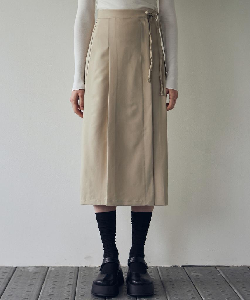 Nigaennikol Ribbon Pintuck Long Skirt_Light Beige