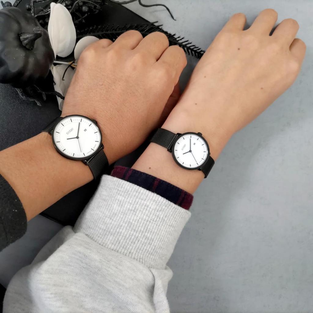 soue Pair Watch A Basics Pair Watch Pair Couple 38mm x 30mm Size Stainless Steel Mesh Band Black White Dial [SOUE] Women's Men's