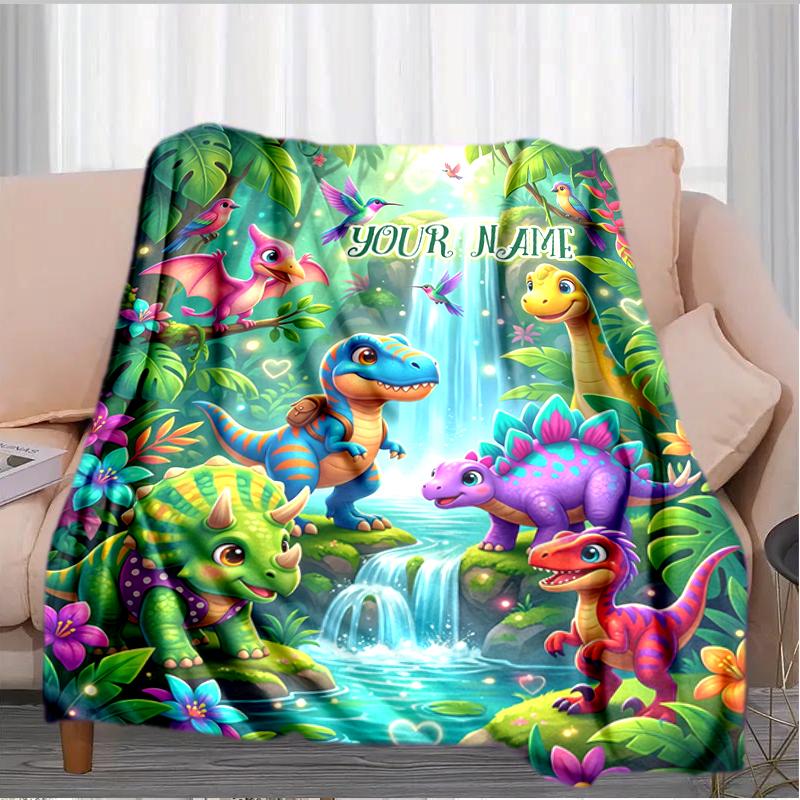 1PC Custom Name Dinosaur Fantasy World Blanket Versatile,all-season Throw Suitable for the Living Room,bedroom,camping,travel,and Gift