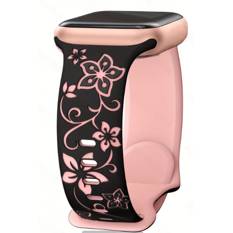 

Совместимый с Apple силиконовый ремешок для часов с цветочной гравировкой для iWatch 38/40/41 mm