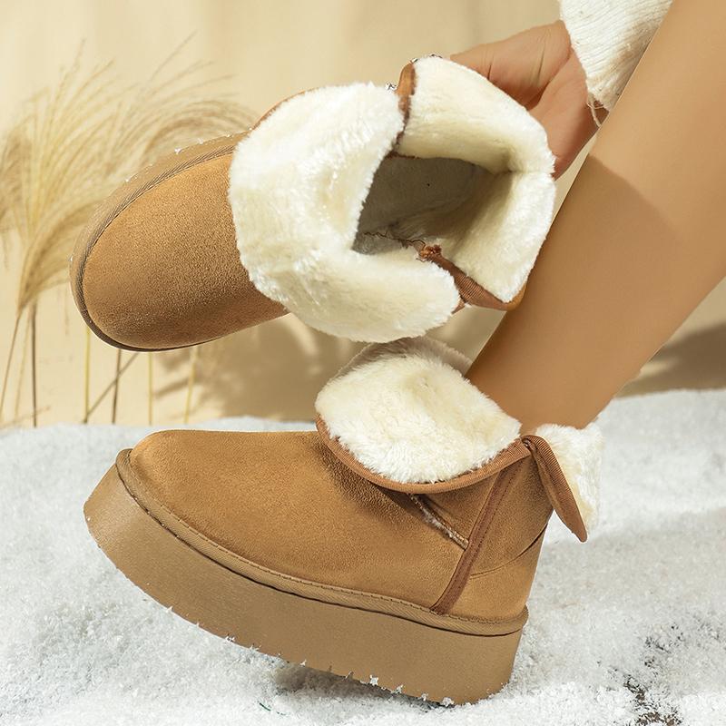 Fashion Luxury Faux Suede Platform Snow Boots for Women Winter Plush Warm Cotton Padded Shoes Woman Thick Sole Non Slip Fur Ankle Boots