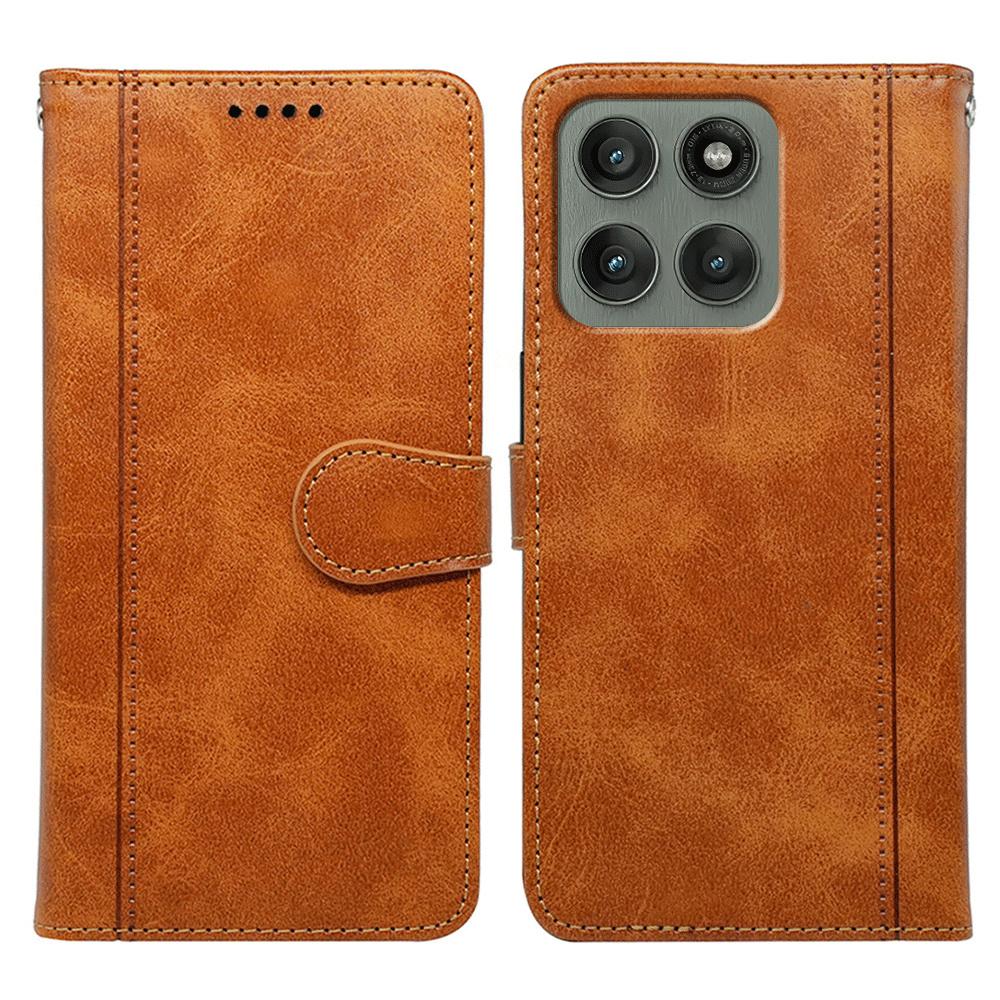 

For Motorola Edge 60 Pro 5G Case Calf Texture Leather Stand Book Style Phone Cover Yellow