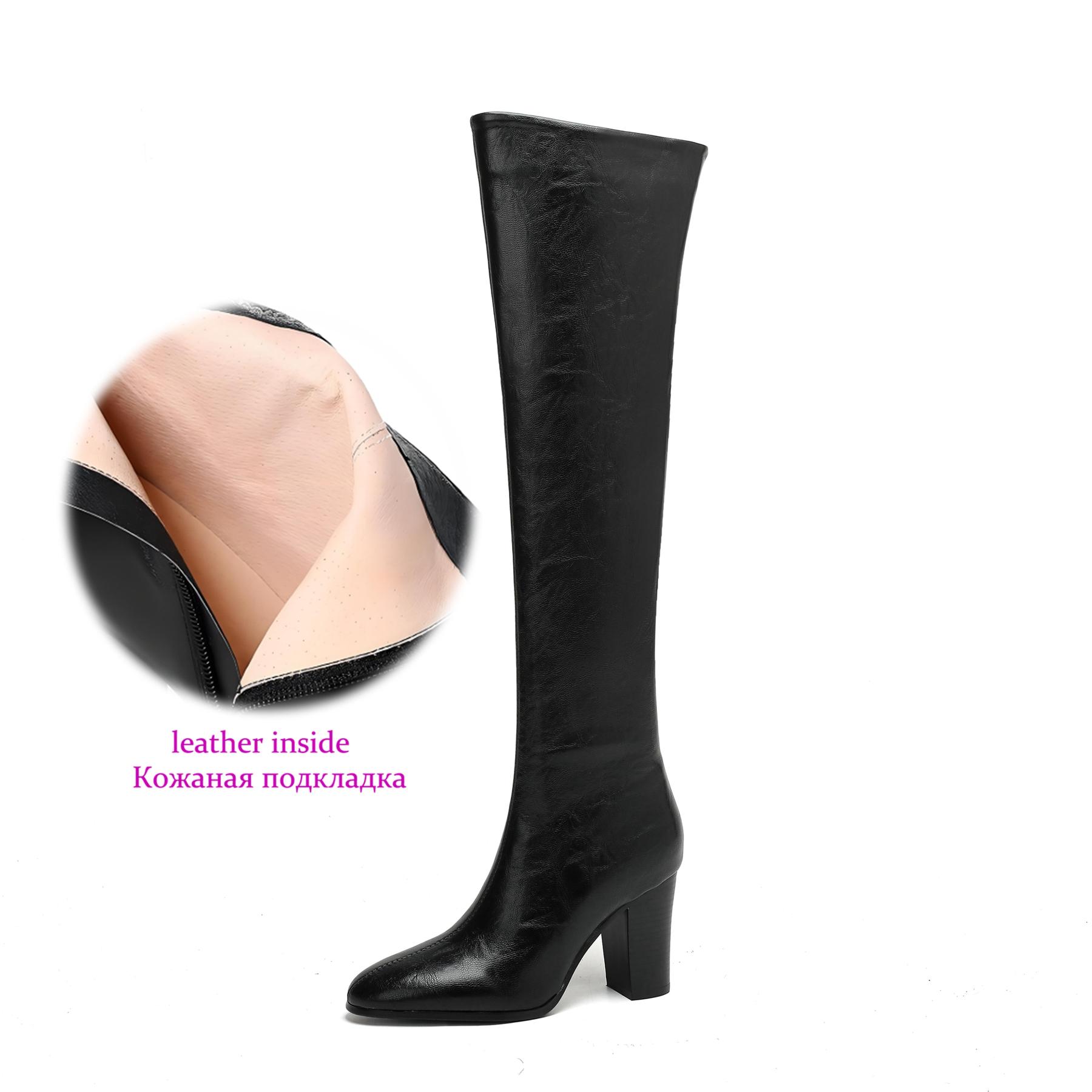 Krazing Pot Microfiber Round Toe High Heels Over-the-knee Boots Size 46 Size 45 Slip on Plus Size Women Over-the-knee Boots 34