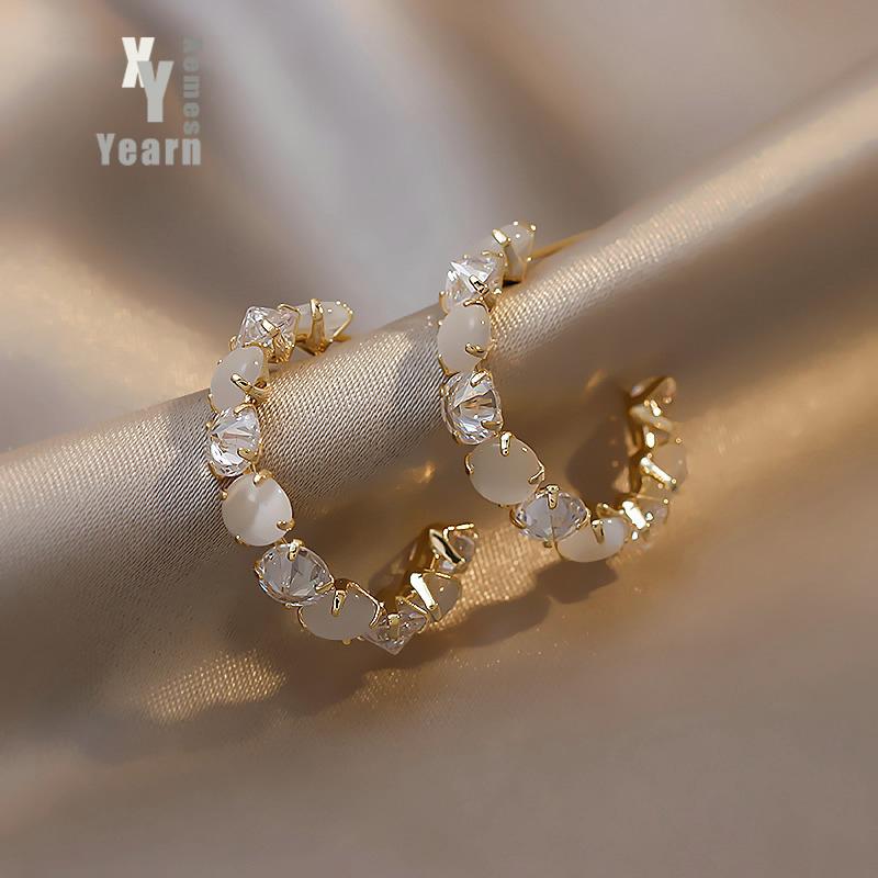 

New Women s Luxury Opals Hoop Earrings In 2026 Korean Fashion Jewelry Party Girls Temperament Accessories Unusual Earrings