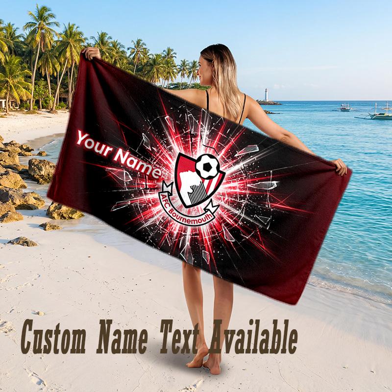 Bournemouth Football Design Beach Towel Custom Text Large Towel for Beach Vacation