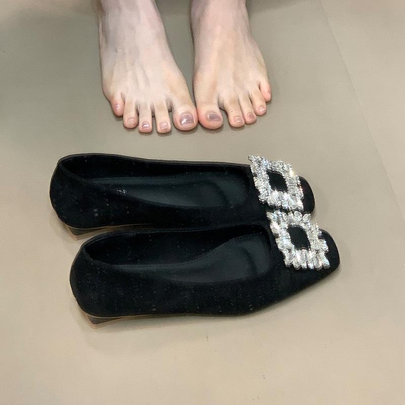 French square head rhinestone square buckle thick heel single shoes with skirt 2025 autumn new commuter low heel Mary Jane shoes women