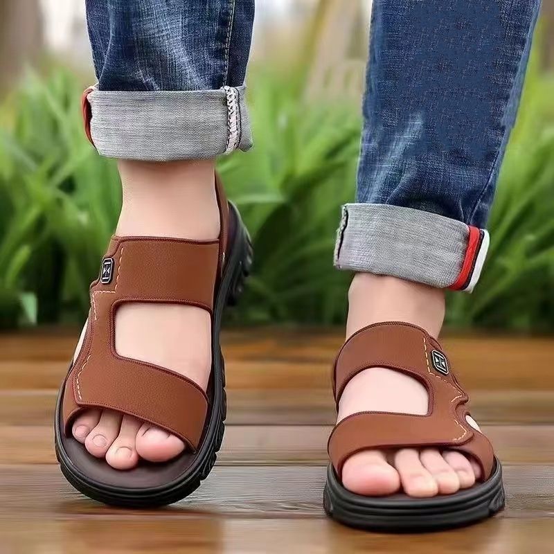 Fashion Sandals men's imitation cowhide leather shoes summer 2025 anti slip and waterproof external sandals men's dual-purpose sandals