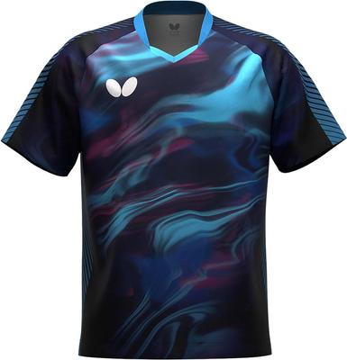 Butterfly Table Tennis Game Limeral JTTA Navy X Sky Size 47800 Shirt, Shirt, Moisture-wicking, Quick-drying, Stretchable, Approved, Unisex, Blue, L,
