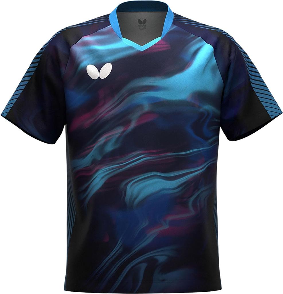 Butterfly Table Tennis Game Limeral JTTA Navy x Sky Size 47800 Shirt, Shirt, Moisture-wicking, Quick-drying, Stretchable, Approved, Unisex, Blue, L,