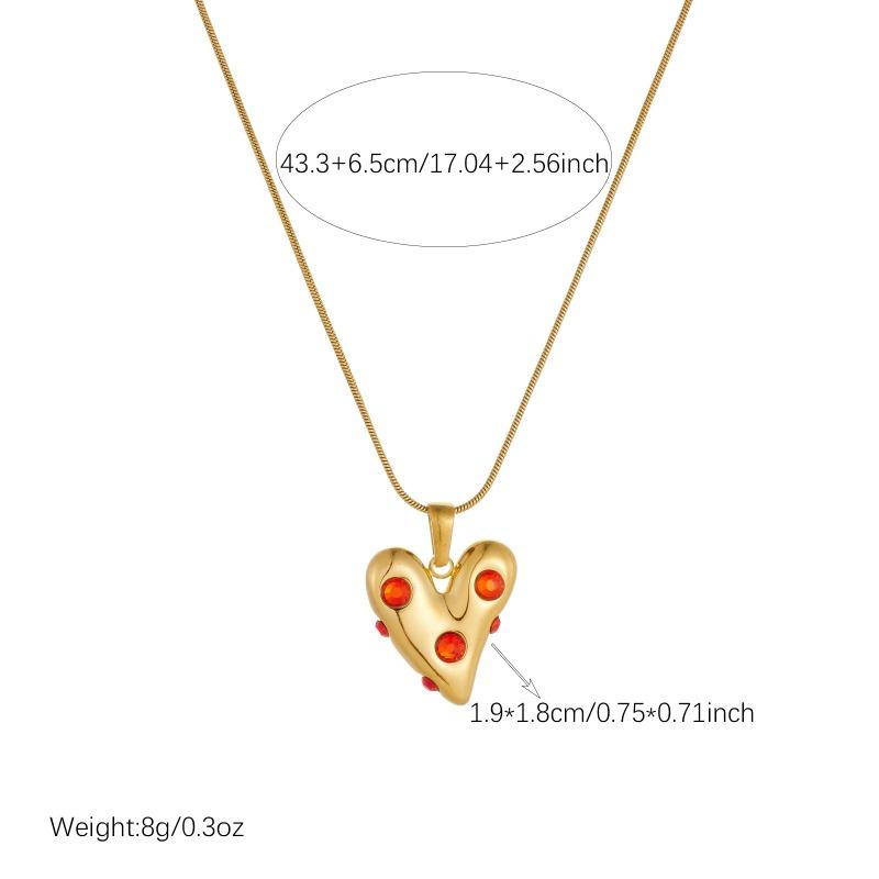 Gold Snake Bone Chain Necklace with Red Crystal Heart Pendant for Women