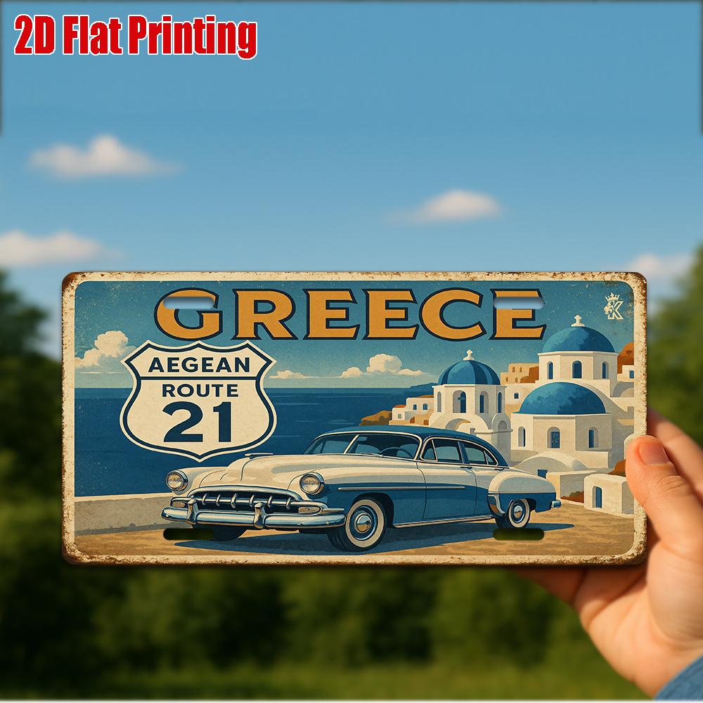 D Flat Pc Vintage Metal Sign Only for Decoration Outdoor Wall Art (  ) GREECE Aluminum Sign Retro Travel Decor