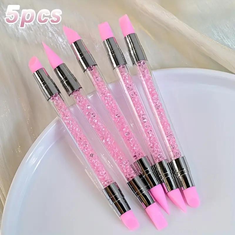 5 Stuks Holle Uitsnijding Dubbelzijdig Roze Strass Nagels Kunst Siliconen Pen Nagels Kunst Vormgevend Embossing Pen Nagels Kunst Gereedschap