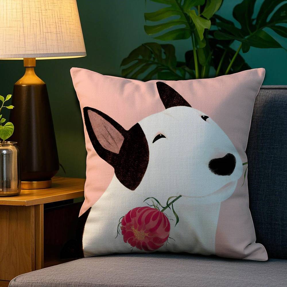 Cartoon Bull Terrier Series Pillow Case Plush Fabric Soft Double Sided Print Home Sofa High Quality Cushion Cover Throw