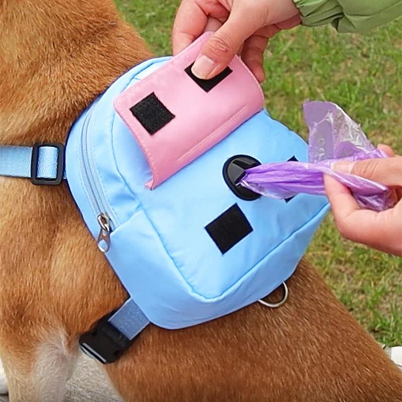 Stylish Pet Backpack with Integrated Harness Collar Perfect for Outdoor Adventures Includes Dog Training Easy Poop Bag Storage