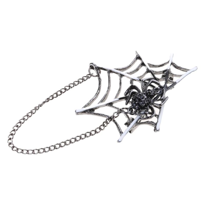 Punk Spiders Net Lapel Pin with Chain Halloween Costume Jewelry Accessories for Women Men, Punk Chain Brooch Lapel Pin